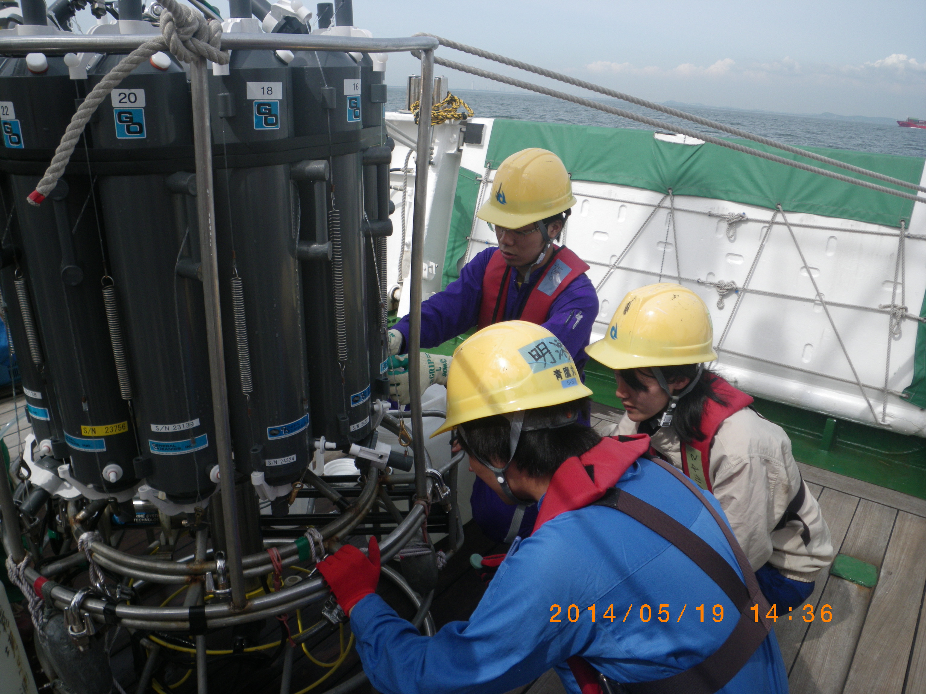 Collecting CTD samples, 2014