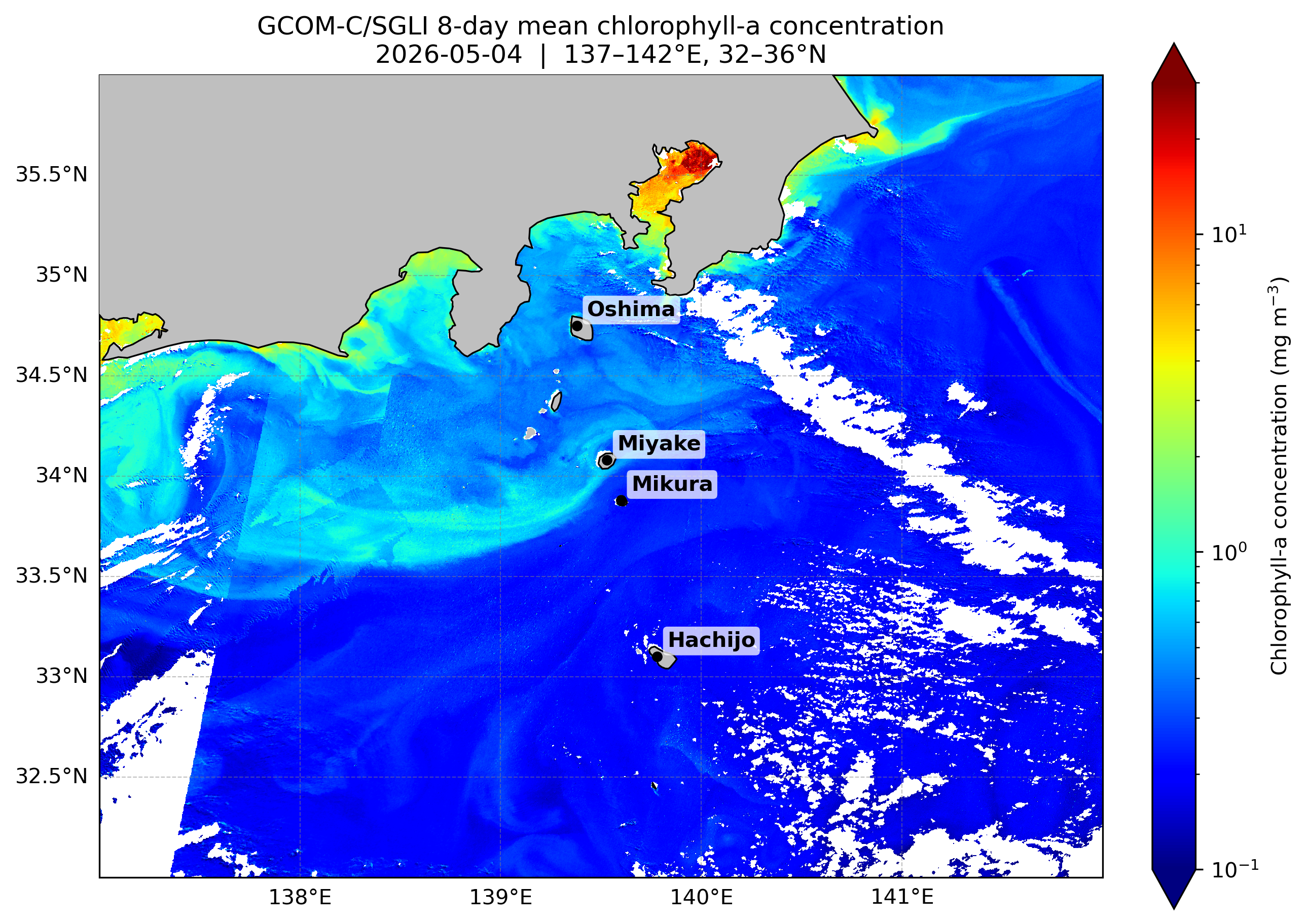GCOM-C/SGLI chlorophyll-a map around Izu Islands