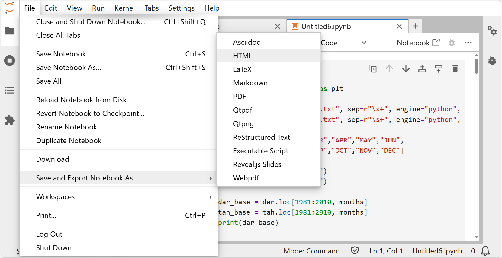Jupyter LabでHTML保存する方法