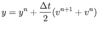 $\displaystyle y=y^n+\frac{\Delta t}{2} (v^{n+1} + v^n)$